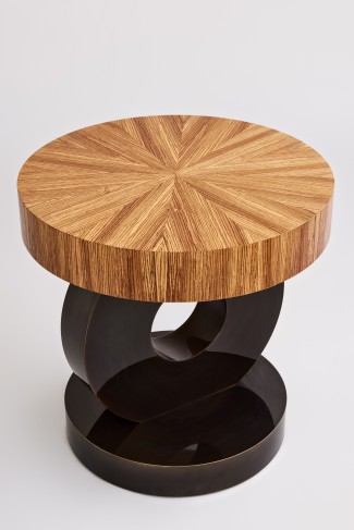 Table ronde en bois bicolore