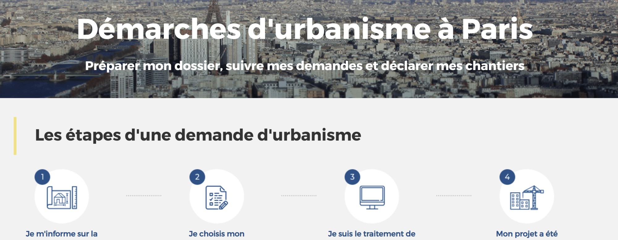 Page d'accueil du site des démarches d'urbanisme à Paris