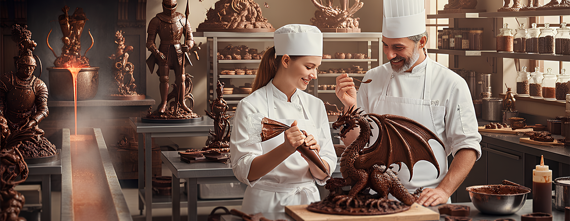 Artisan et son apprentie chocolatière