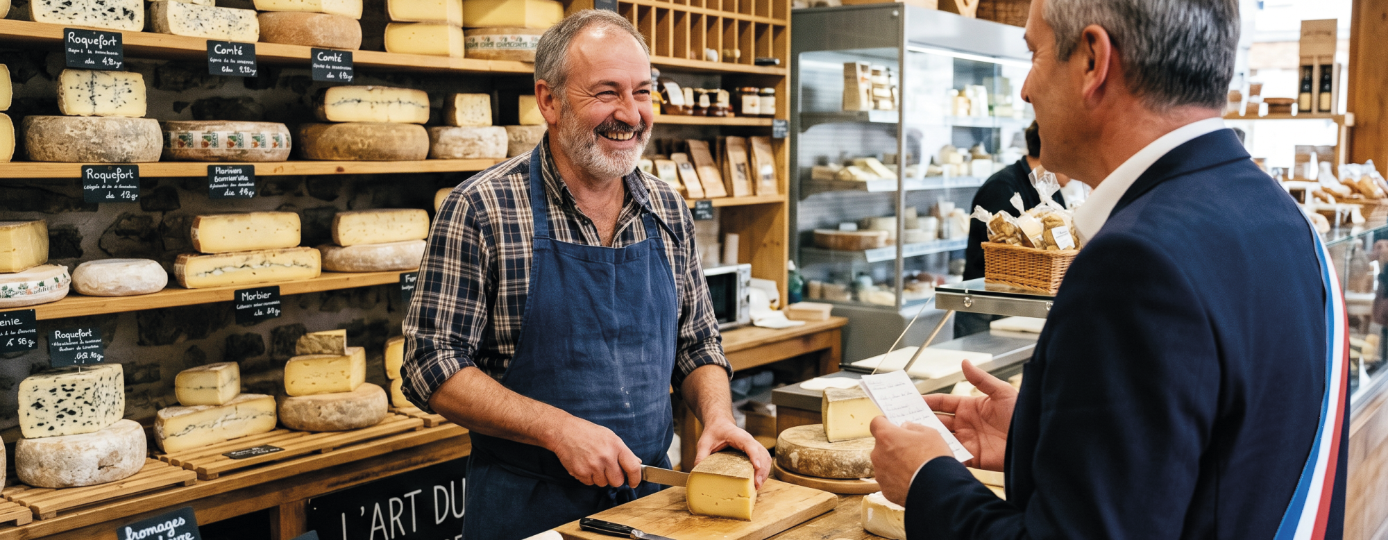 Un élu rend visite à un artisan fromager