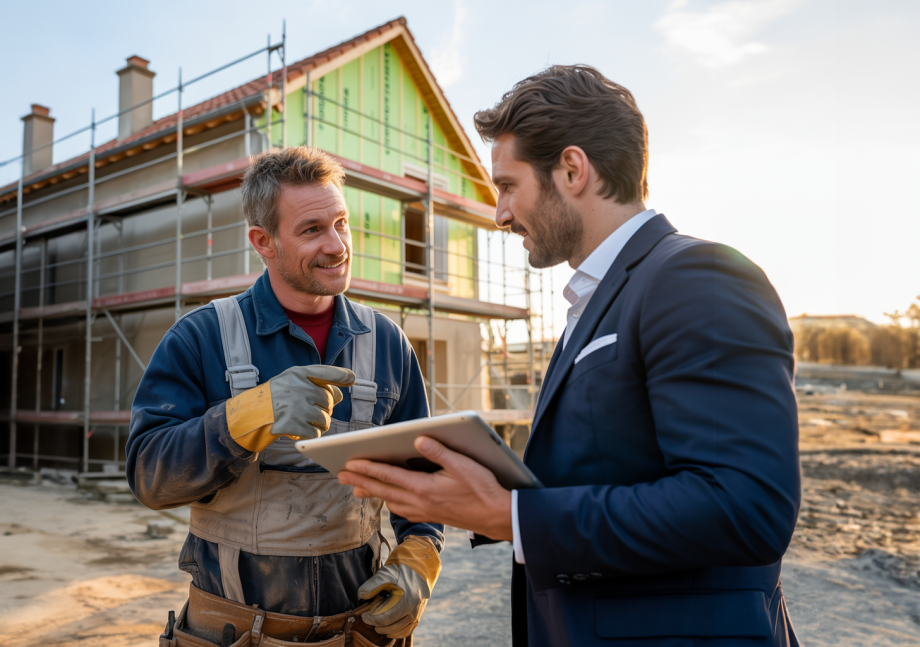 Un entrepreneur parle avec un artisan du bâtiment