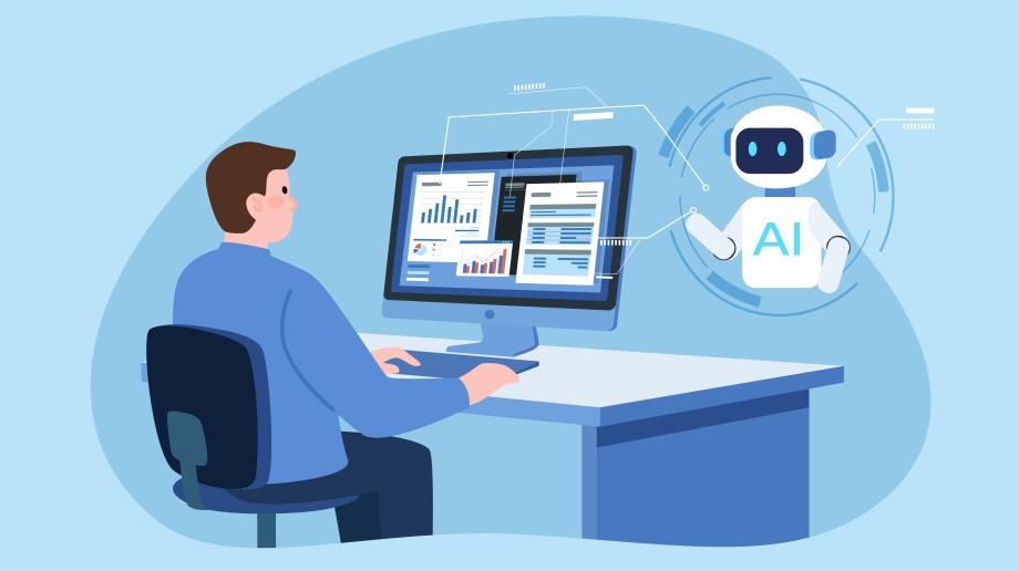 Homme travaillant avec l'IA