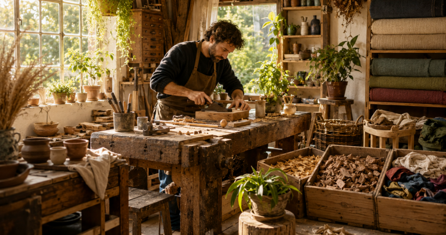 Un artisan dans son atelier vert
