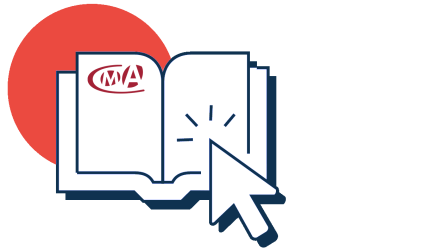 Livre blanc avec une flèche et un logo CMA