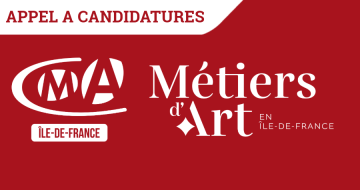 Logos blanc CMA et Métiers d'art en IDF sur fond rouge